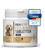 Vacht en Huid tabs van ReaVET voor honden ✔️ Glanzende vacht, vitale huid en sterke nagels ✔️ Ideaal supplement tijdens de rui ✔️ Bestel nu op www.reavet.nl
