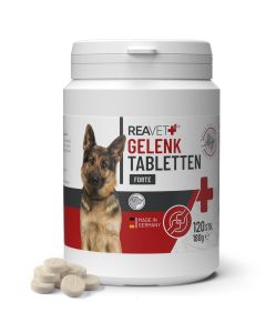 Gewrichtstabletten FORTE helpen bij het ondersteunen van gewrichten, banden en pezen ✔️ Voor volwassen, actieve en oudere honden ➤ Ontdek in de ReaVET Shop