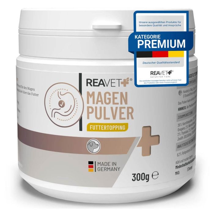 Ondersteun de spijsvertering van je hond met ReaVET Maag Poeder 300g ✔️ 100% natuurlijk ✔️ Voor een gezonde darmfunctie ➤ Bestel direct bij ReaVET