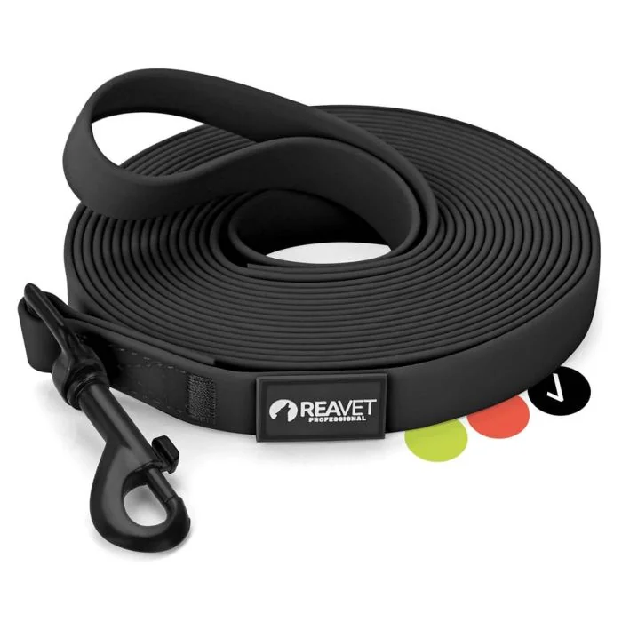ReaVET Professional sleeplijn voor honden - zwart ✔️ Sterk, weerbestendig en comfortabel ✔️ Lengte: 15 meter ✔️ Koop online - www.reavet.nl
