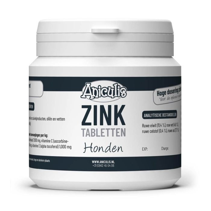 Zinktabletten voor honden van Aniculis ✔️ Voor de opbouw van een vitale vacht en huid ✔️ Hoge dosering Zink en Vitamine C en E ✔️ Bij de rui en jeuk van je hond ➤ Bestel direct op www.aniculis.nl