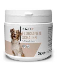 Voor een gezonde darmfunctie bij hond & kat ✔️ Psyllium vlozaadschillen 250g – ondersteunt de spijsvertering & darmgezondheid ➤ ReaVET Online-Shop