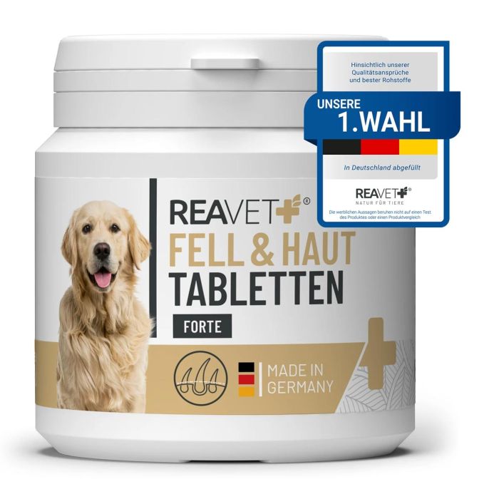 Vacht en Huid tabs van ReaVET voor honden ✔️ Glanzende vacht, vitale huid en sterke nagels ✔️ Ideaal supplement tijdens de rui ✔️ Bestel nu op www.reavet.nl